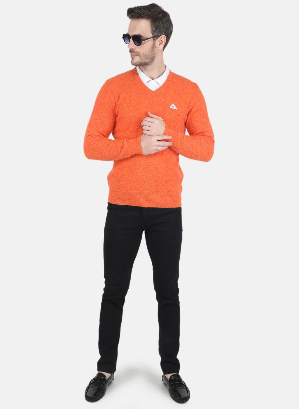 Men Orange Self design Pullover - Image 4