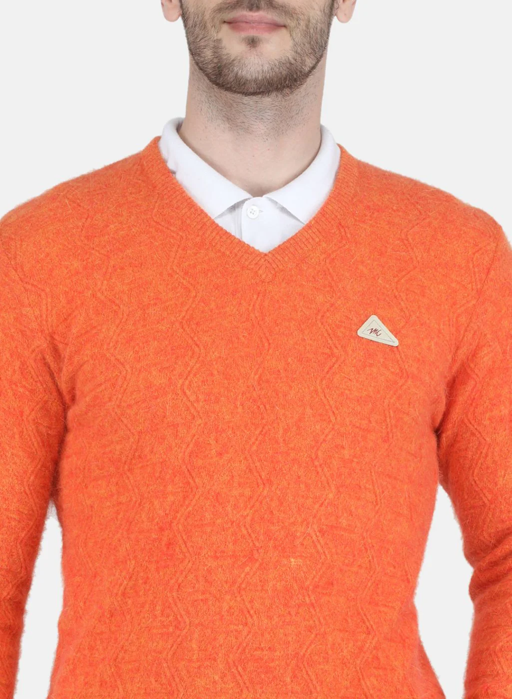 Men Orange Self design Pullover - Image 5