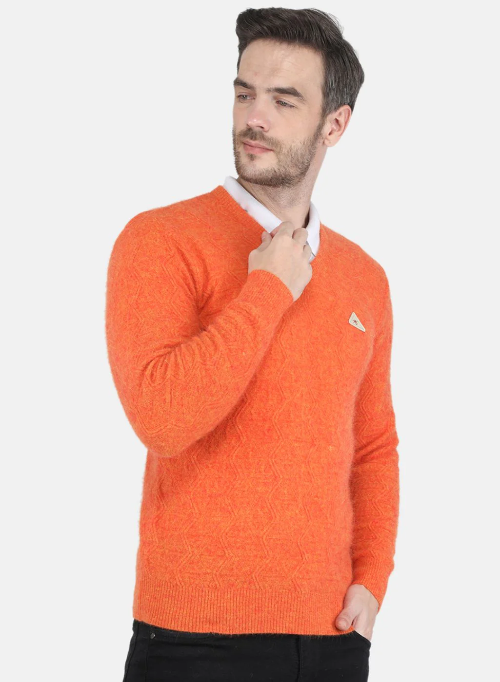 Men Orange Self design Pullover - Image 6