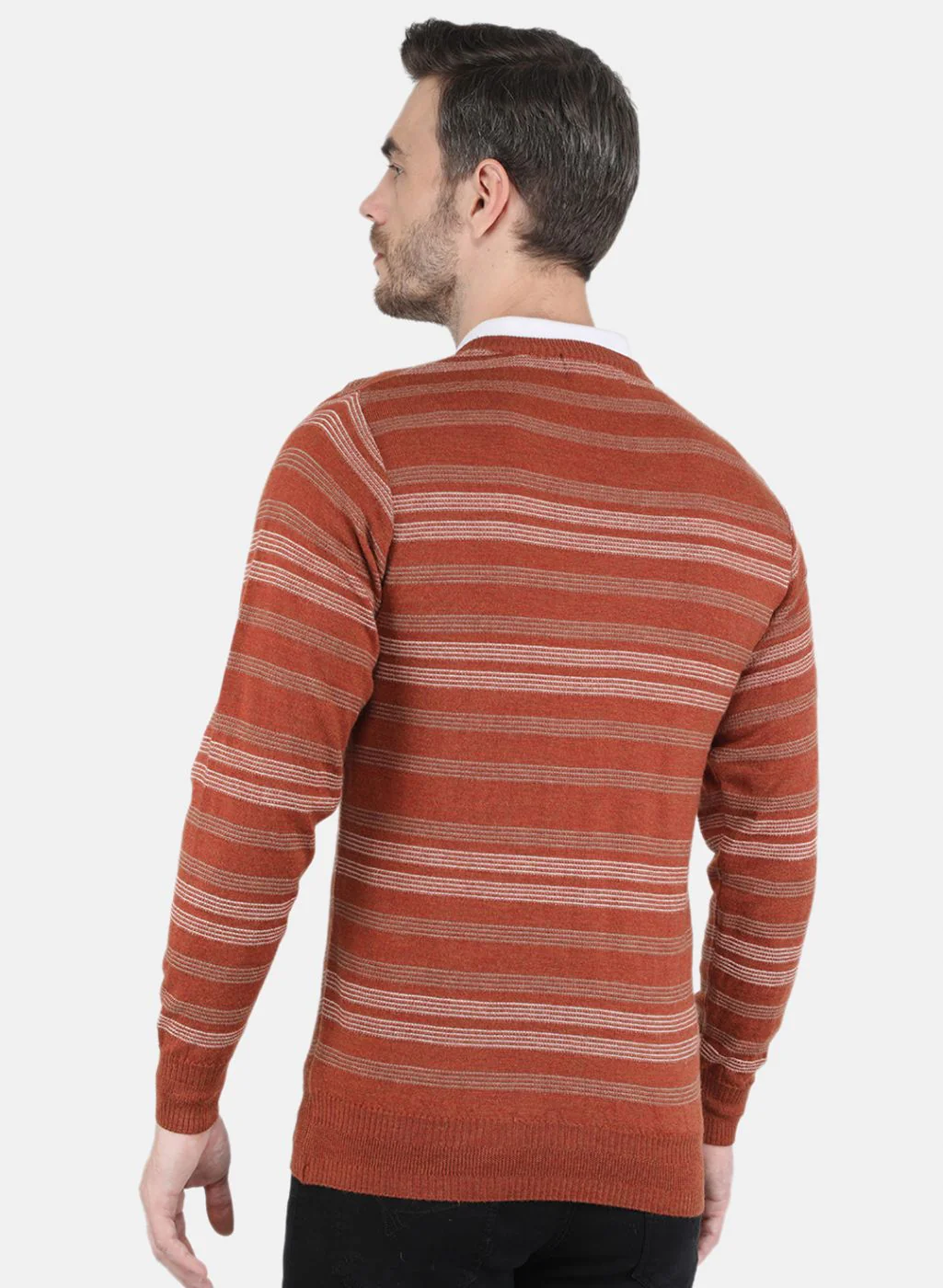Men Orange Self design Pullover - Image 3