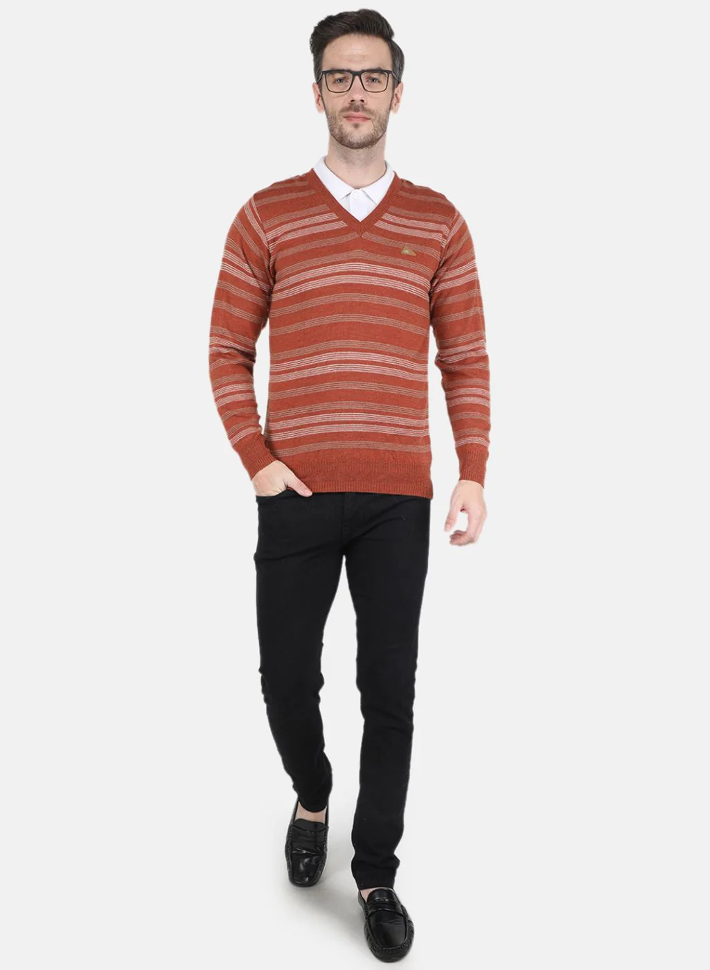 Men Orange Self design Pullover - Image 4