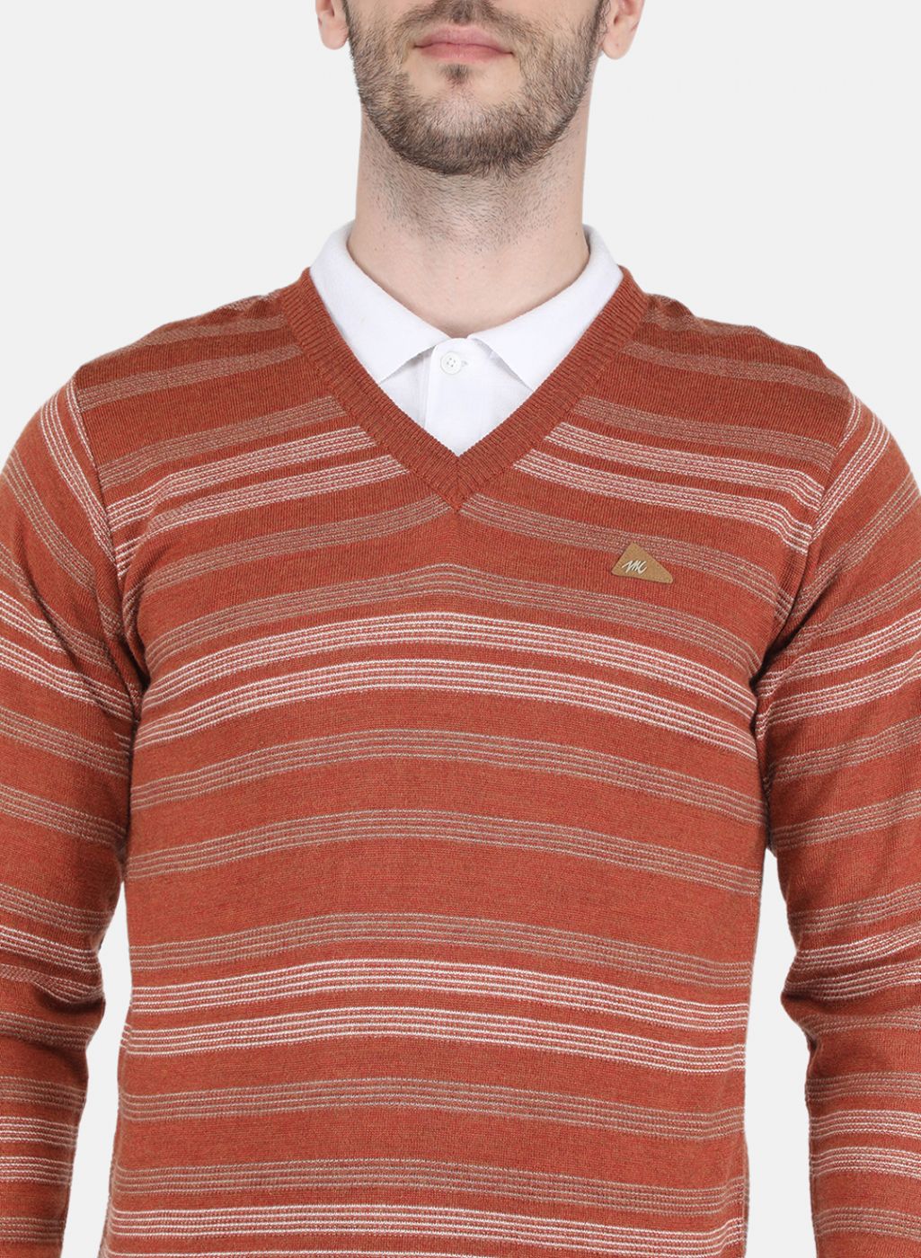 Men Orange Self design Pullover - Image 5