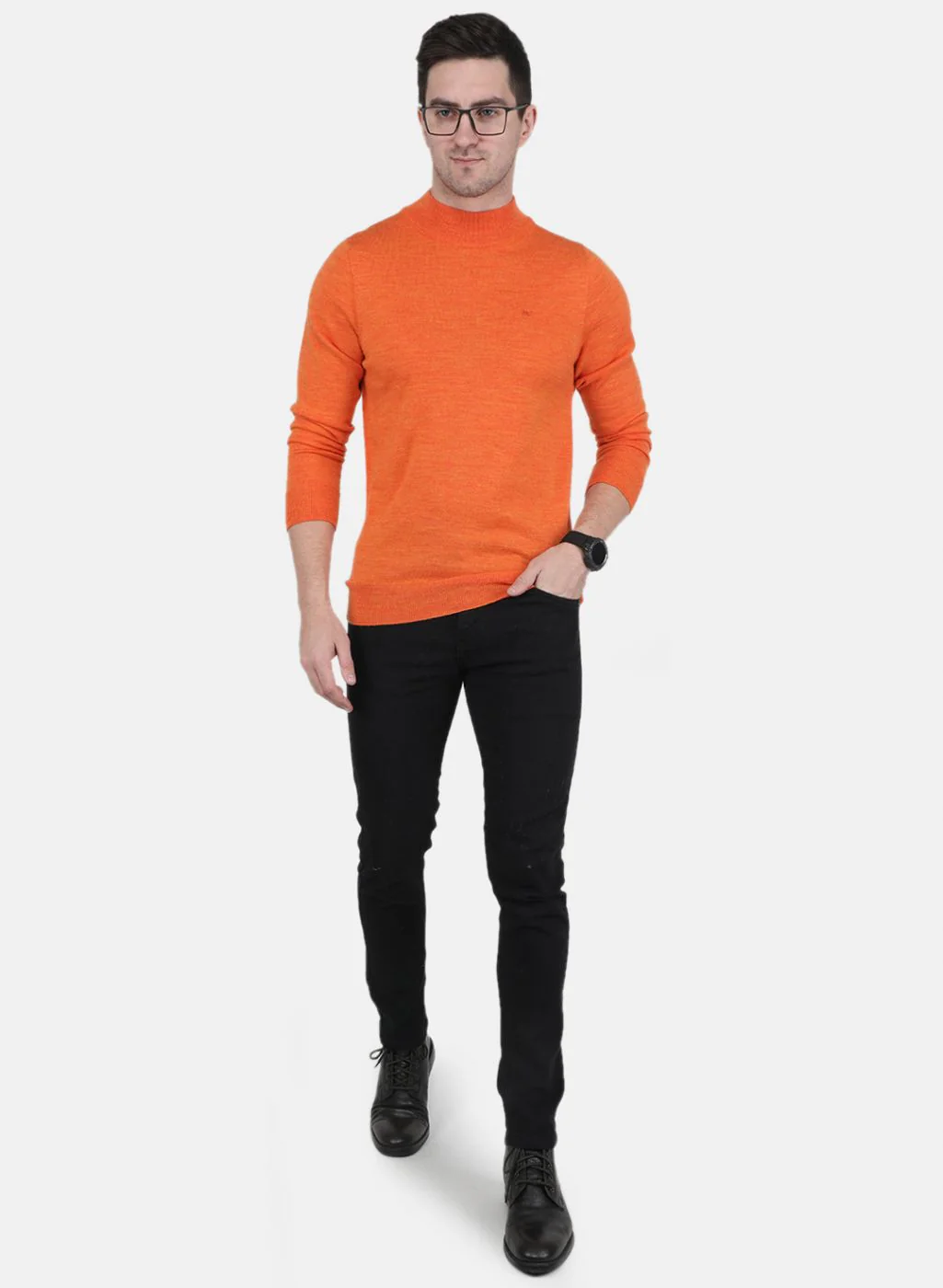 Men Orange Solid Pullover - Image 4