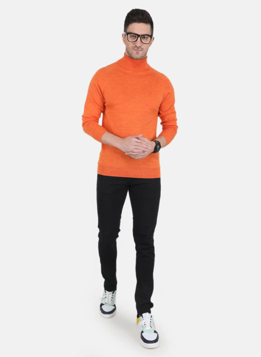 Men Orange Solid Pullover - Image 4