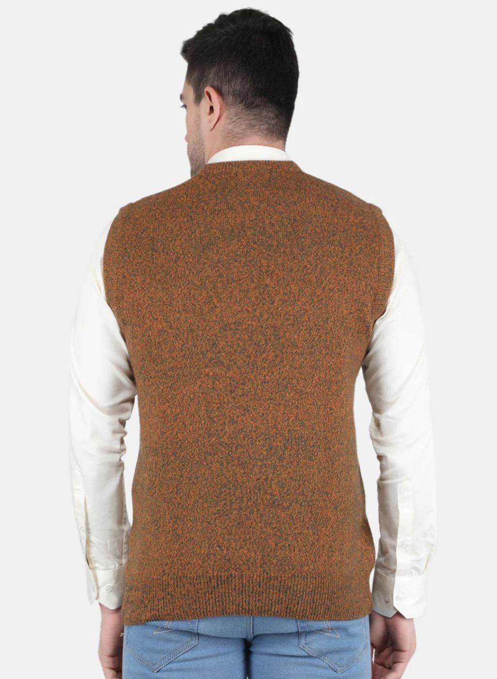 Men Orange Solid Sweater - Image 3