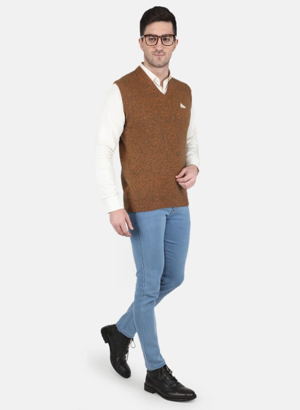 Men Orange Solid Sweater - Image 4