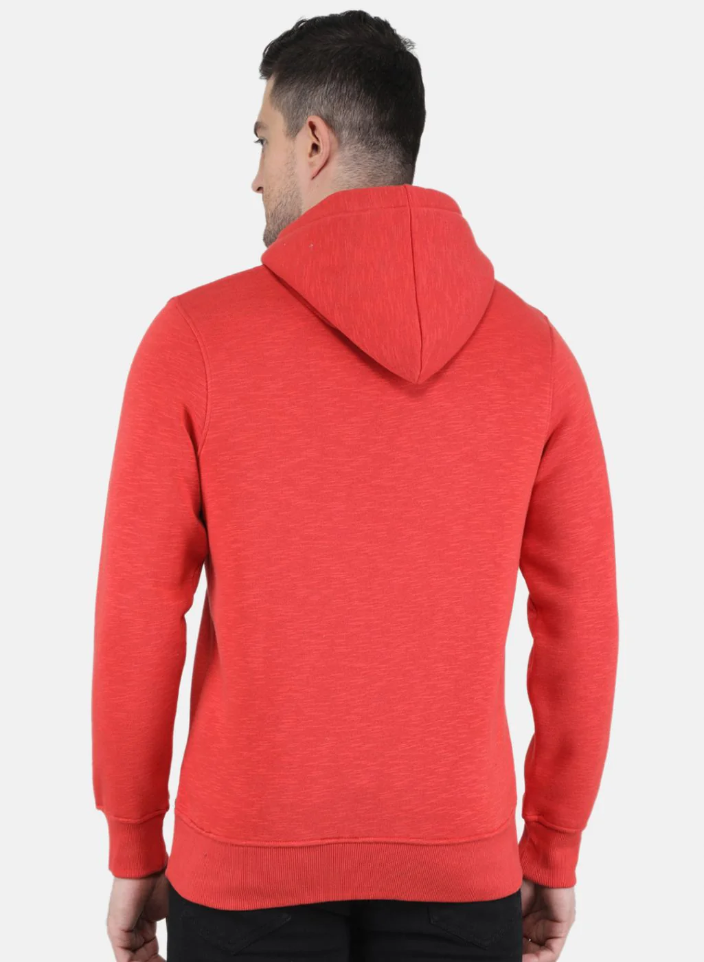 Men Orange Solid Hooded Full Sleeve Sweatshirt - Image 3