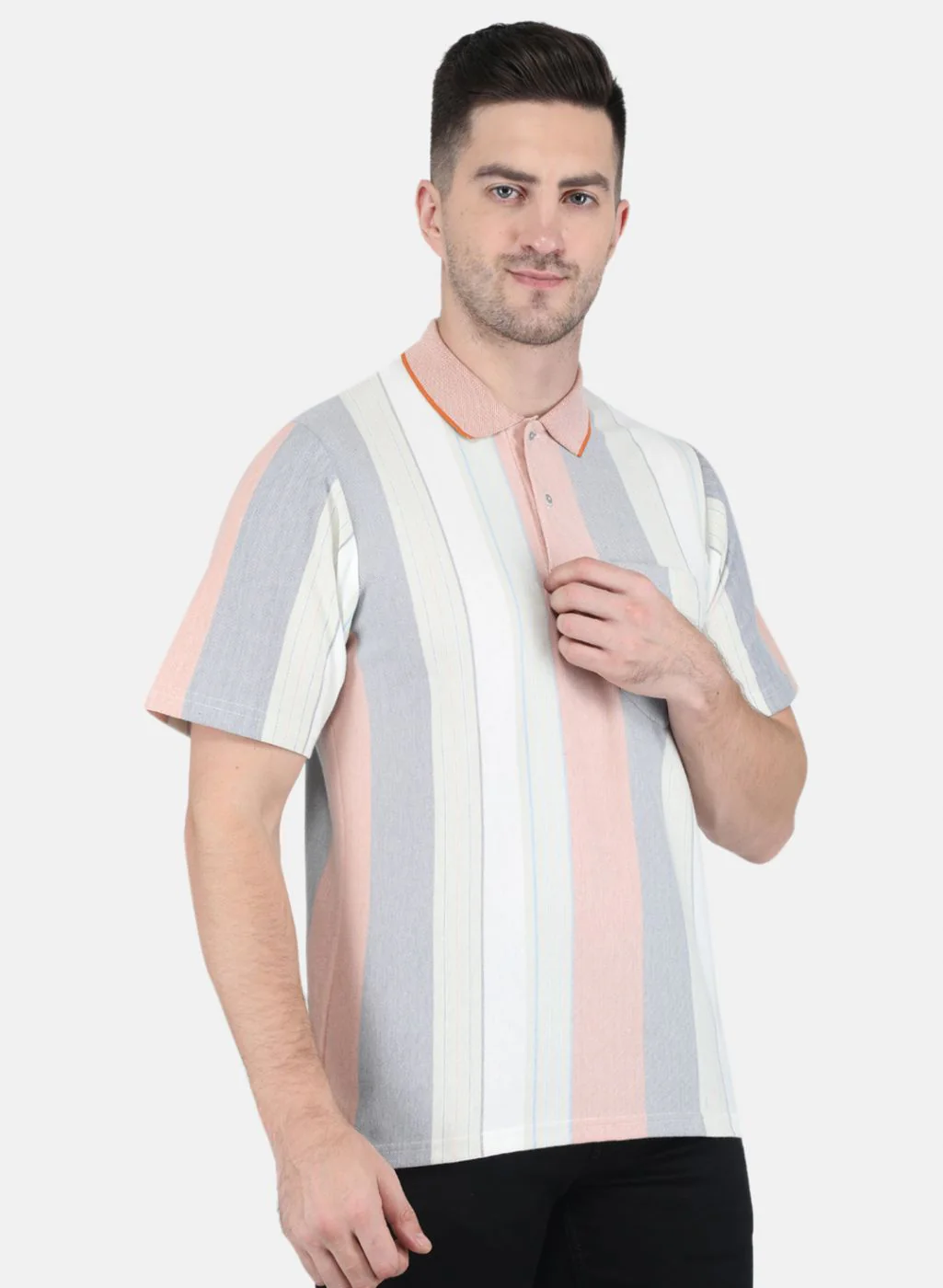 Men Peach Stripe T-Shirt - Image 6