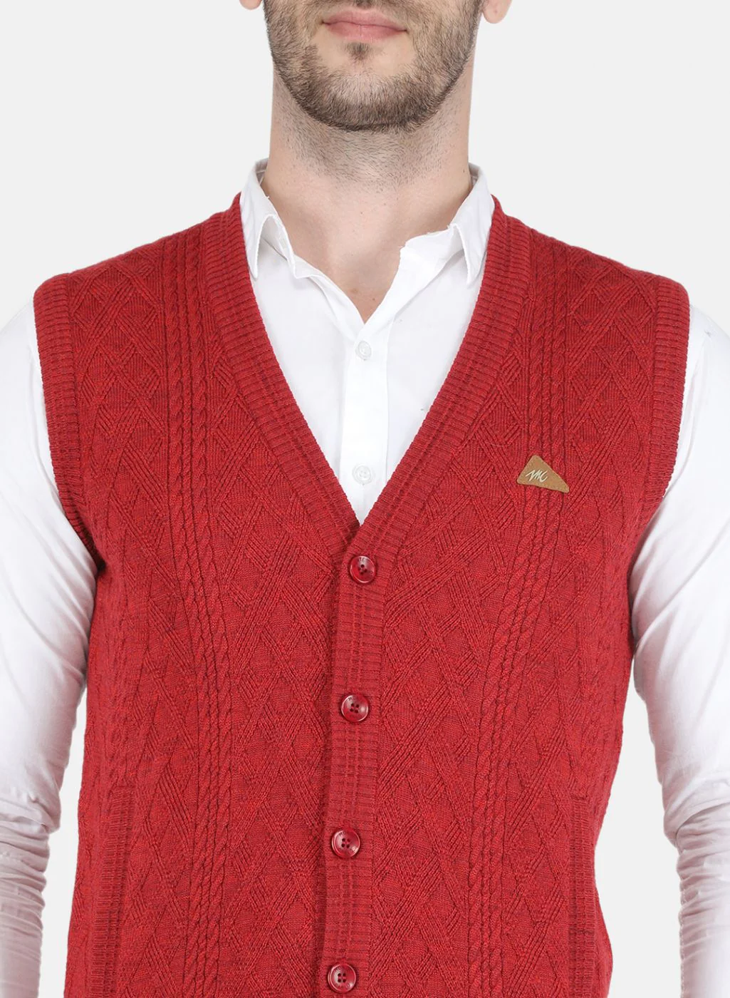 Men Red Self design Cardigan - Image 5