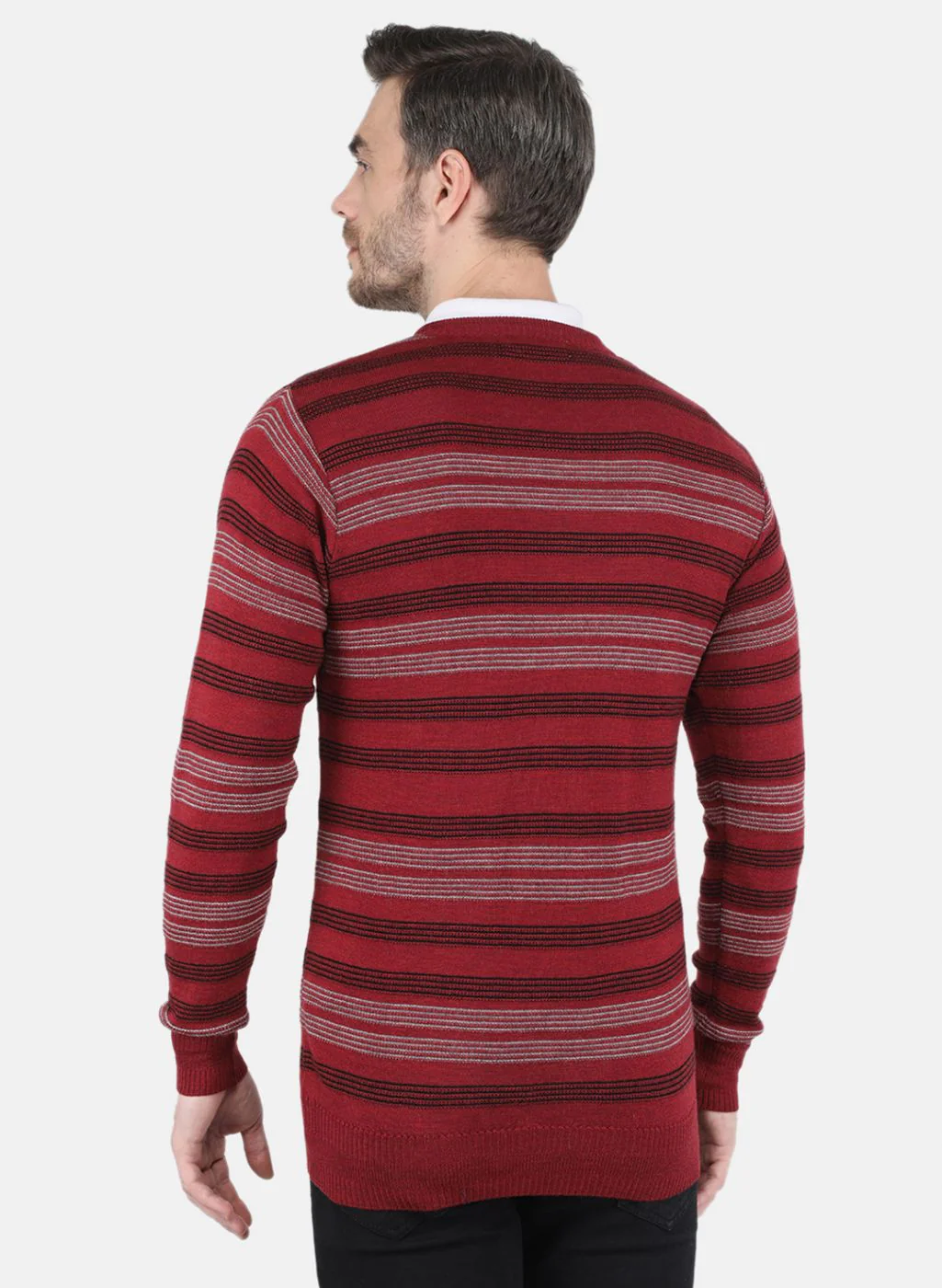 Men Red Self design Pullover - Image 3