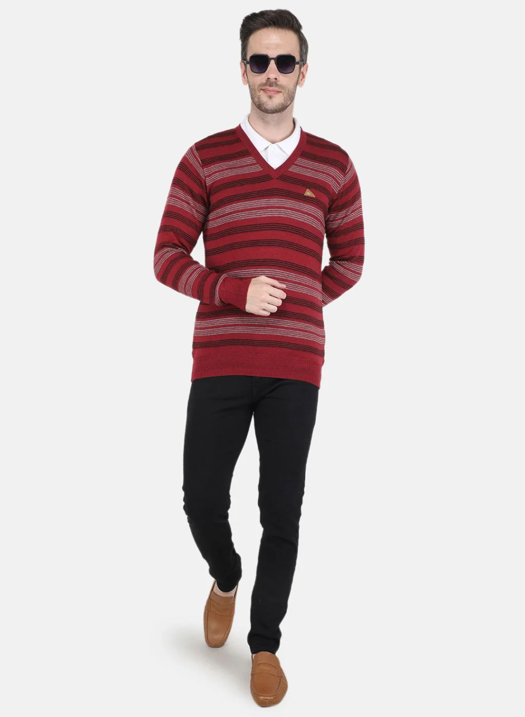 Men Red Self design Pullover - Image 4