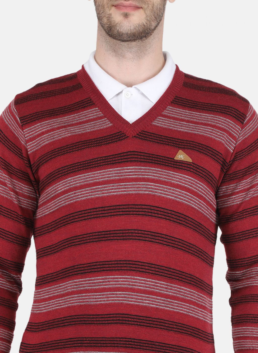 Men Red Self design Pullover - Image 5