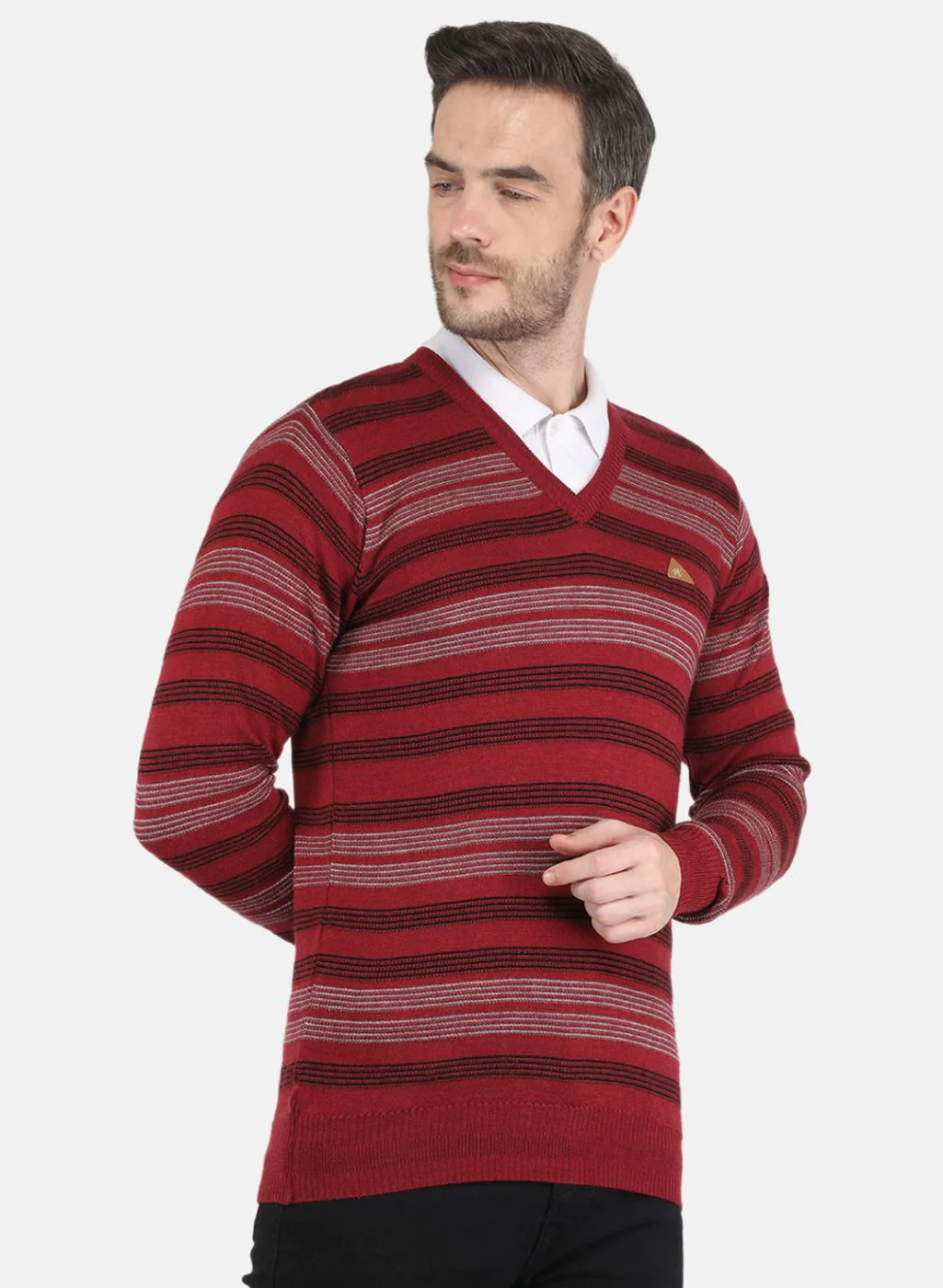 Men Red Self design Pullover - Image 6