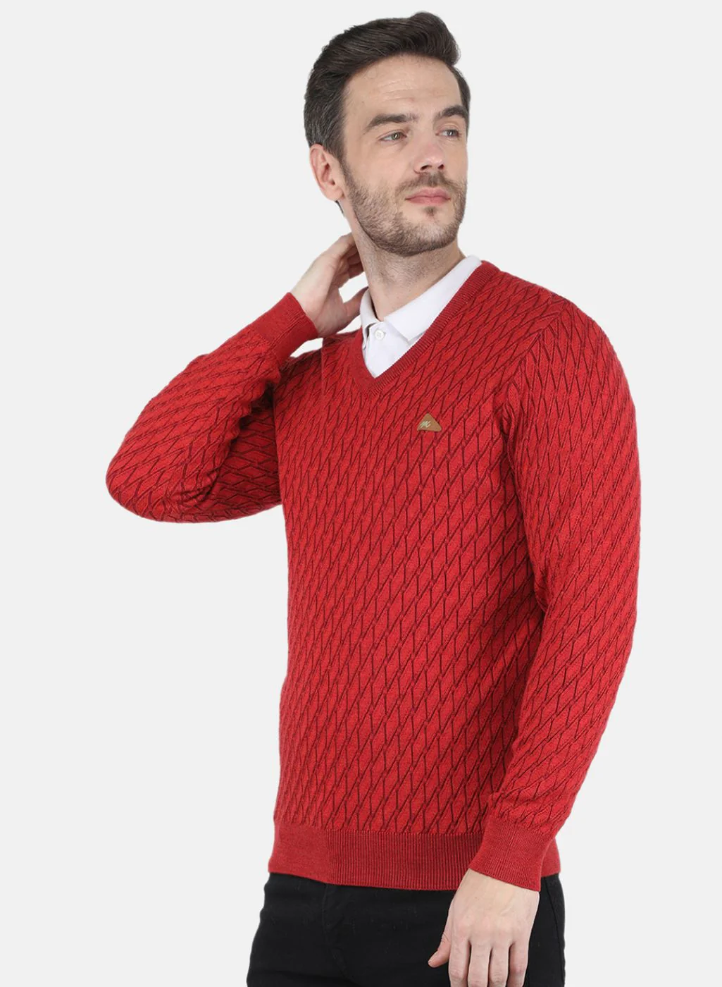Men Red Self design Pullover - Image 2