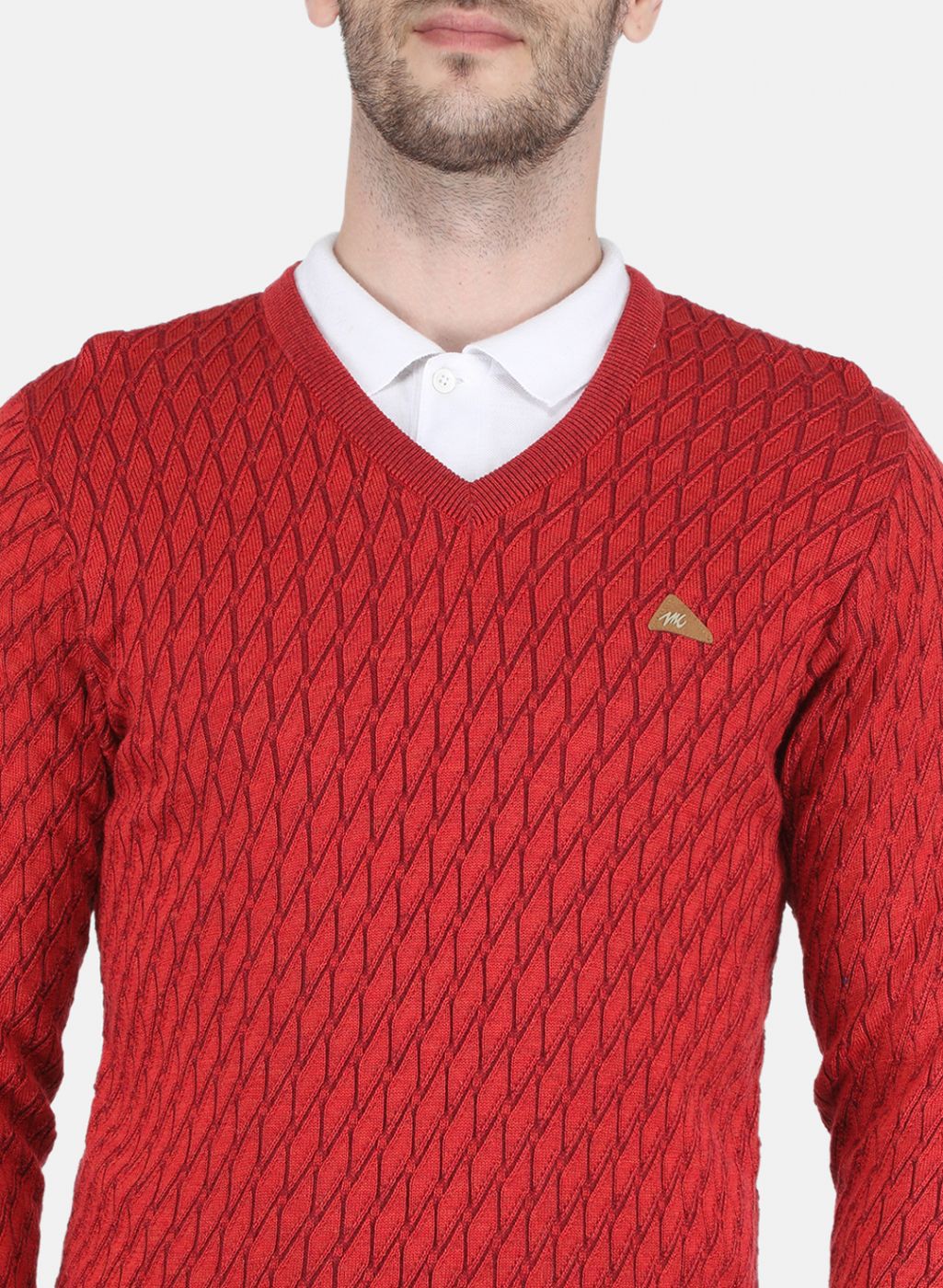 Men Red Self design Pullover - Image 5
