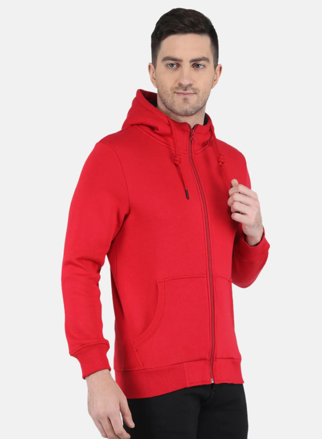 Men Red Solid Hooded Full Sleeve Sweatshirt - Image 6