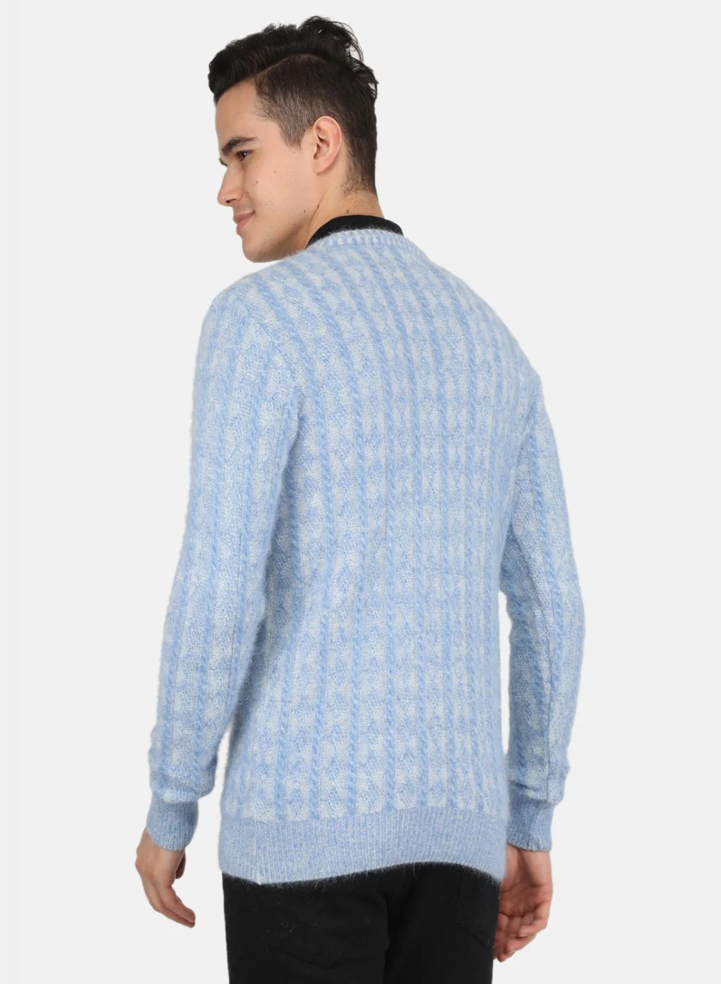 Men Sky Blue Jaquard Pullover - Image 3