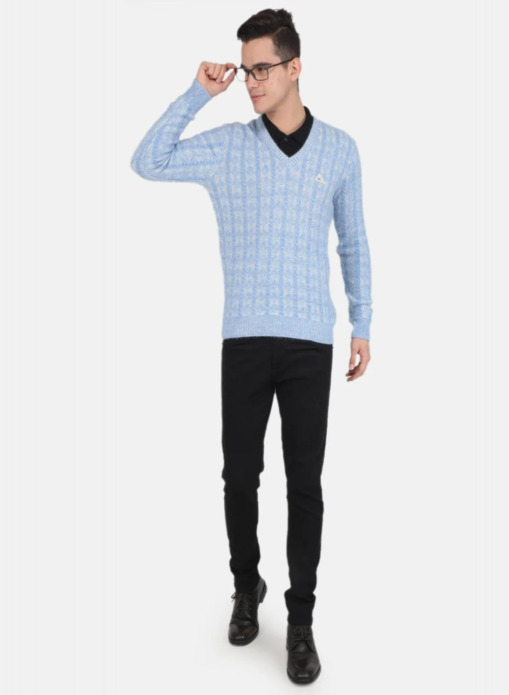 Men Sky Blue Jaquard Pullover - Image 4