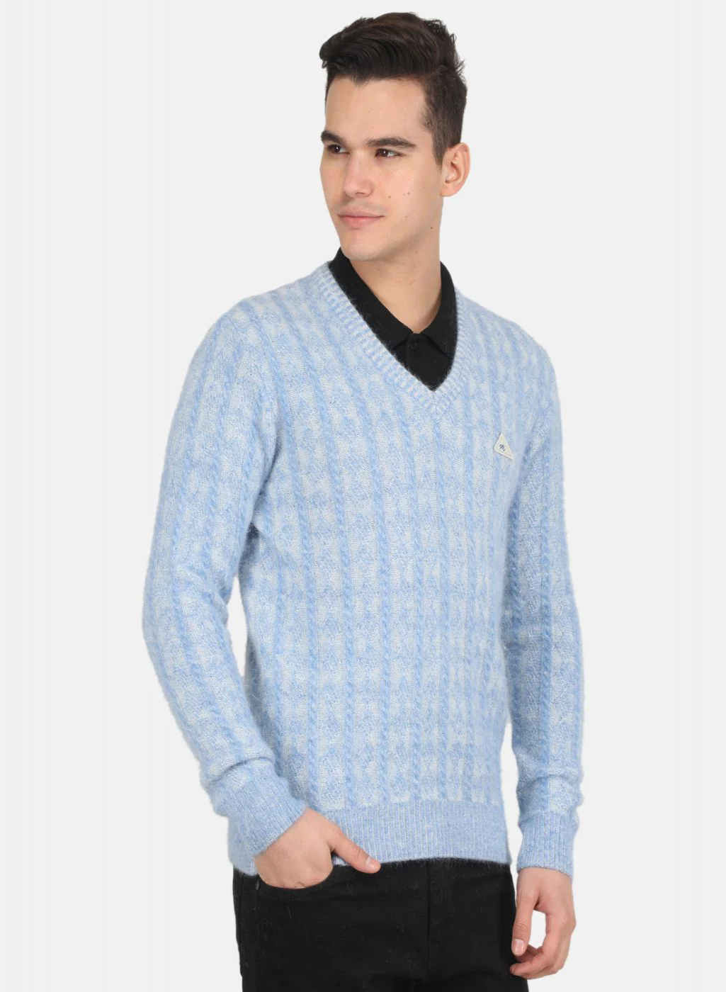 Men Sky Blue Jaquard Pullover - Image 6