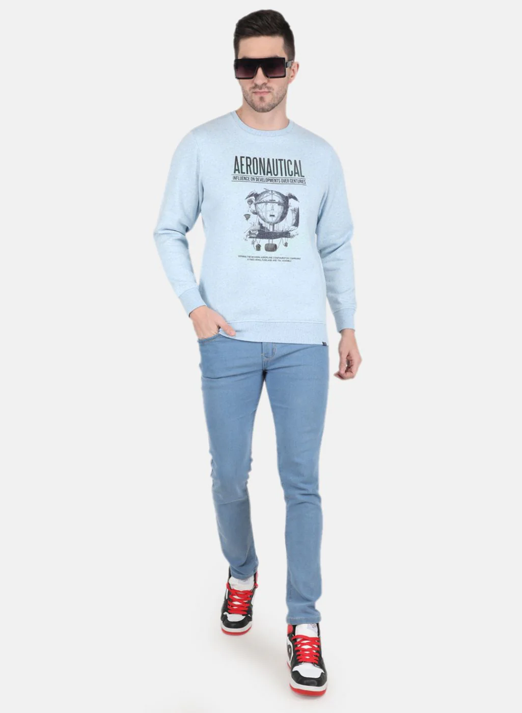 Men Sky Blue Jaquard Sweatshirt - Image 4