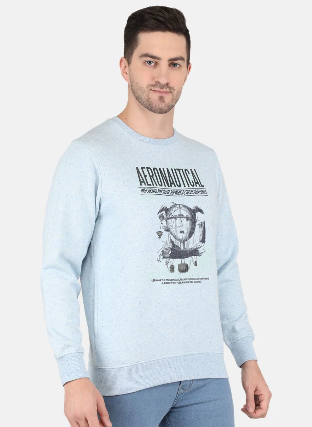 Men Sky Blue Jaquard Sweatshirt - Image 6