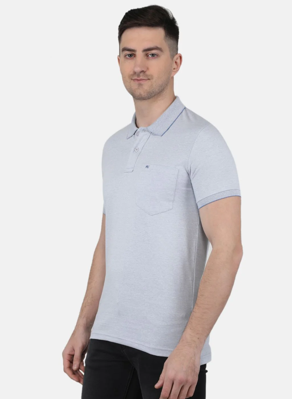 Men Sky Blue Solid T-Shirt - Image 2