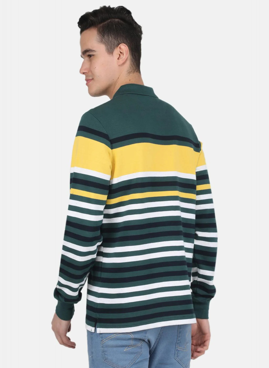 Men Teal Blue Stripe T-Shirt - Image 3