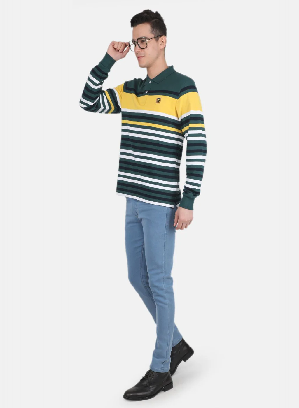 Men Teal Blue Stripe T-Shirt - Image 4