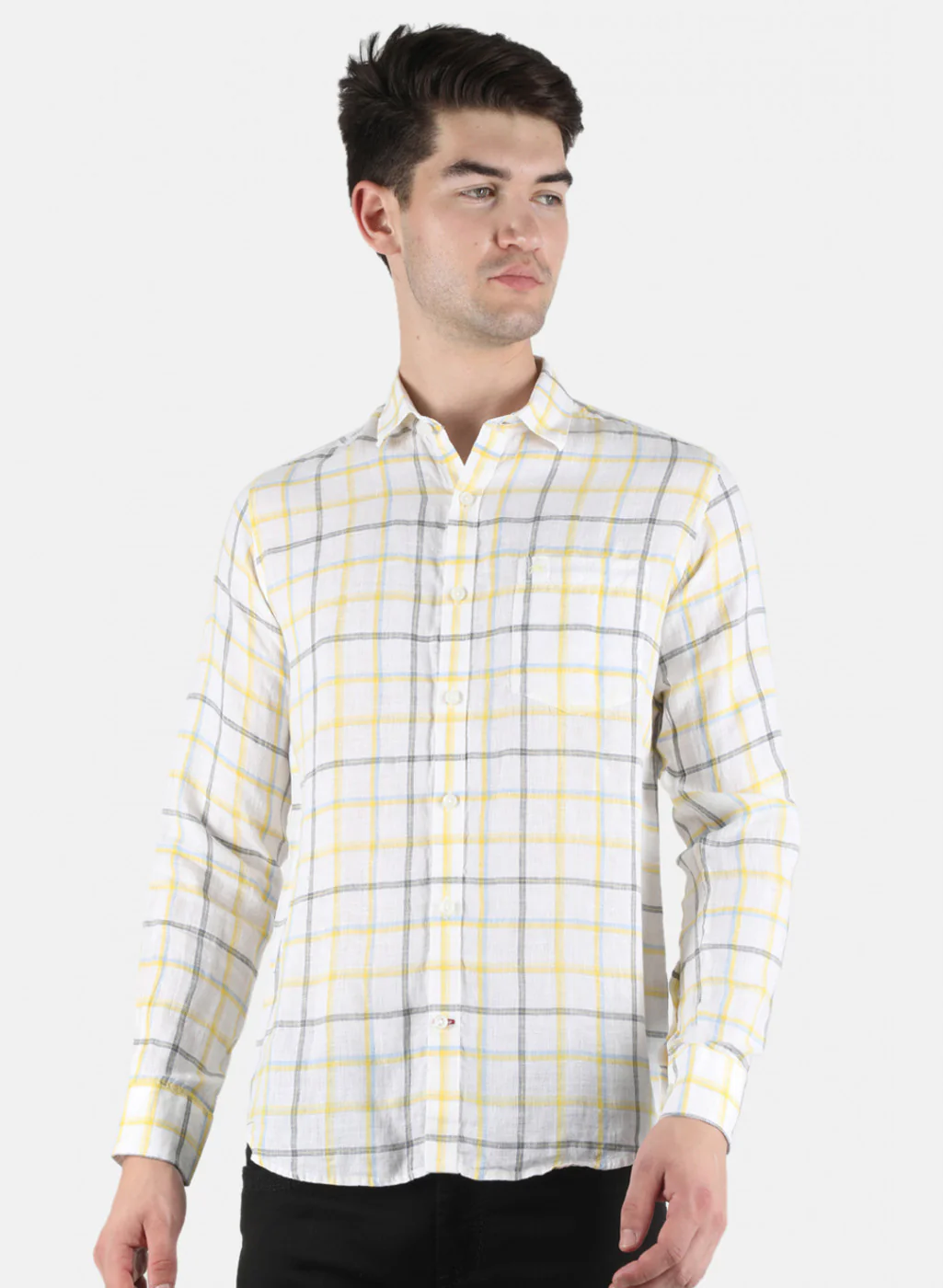 Men White Check Linen Shirt