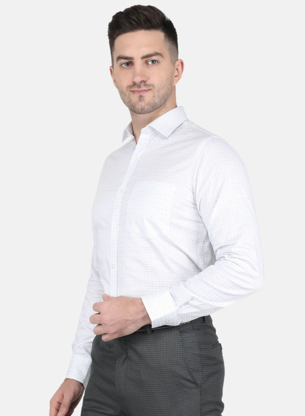 Men White Check Shirt - Image 2