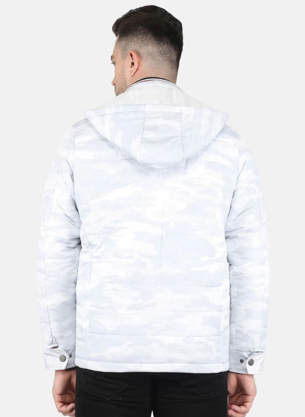 Men White Printed Jacket - Image 3