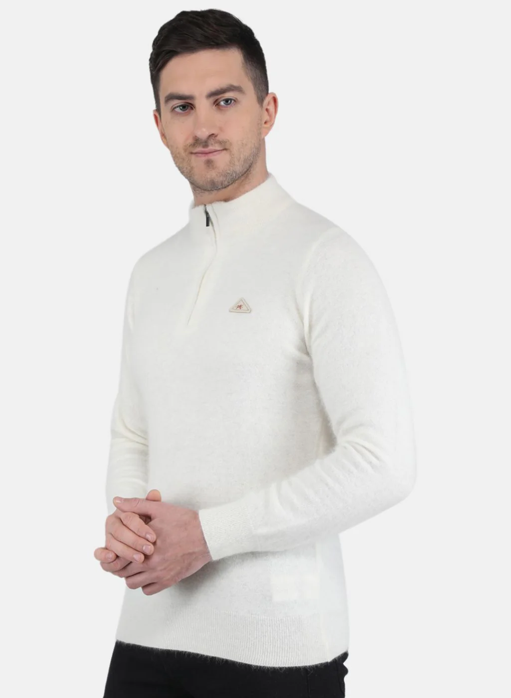 Men White Solid Pullover - Image 2