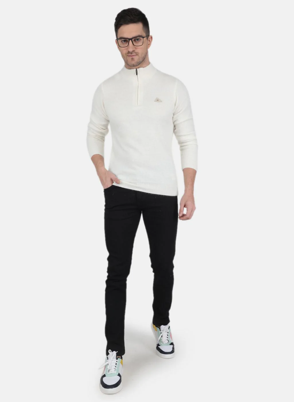 Men White Solid Pullover - Image 4