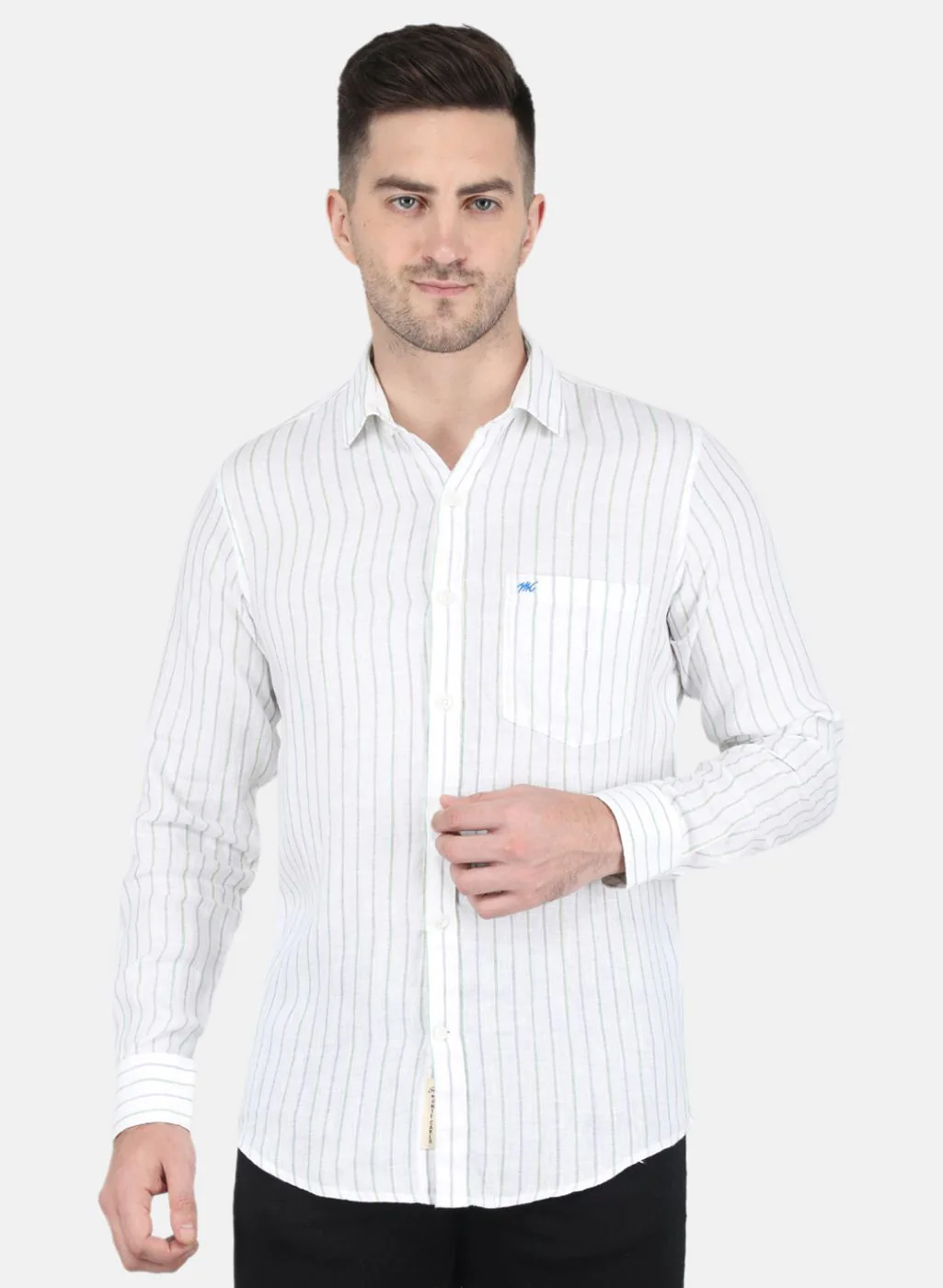 Men White Stripe Linen Shirt