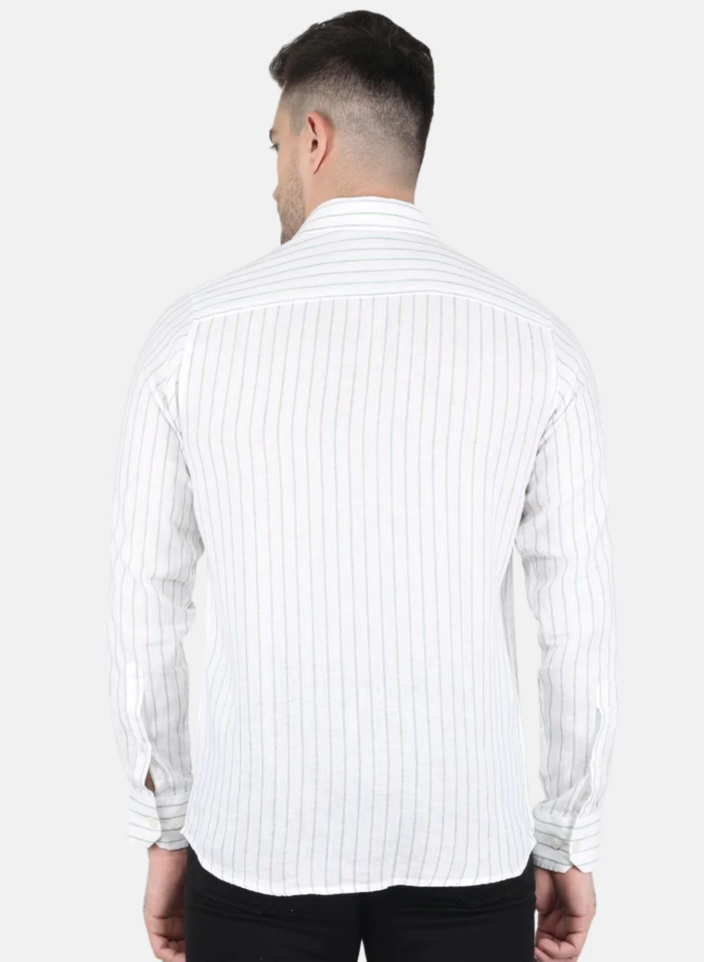 Men White Stripe Linen Shirt - Image 3