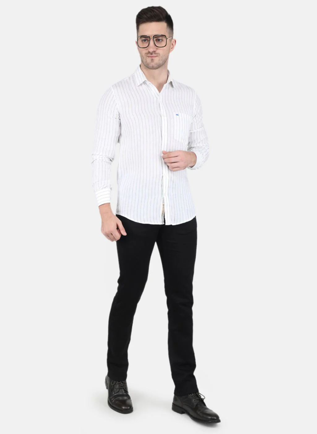 Men White Stripe Linen Shirt - Image 4