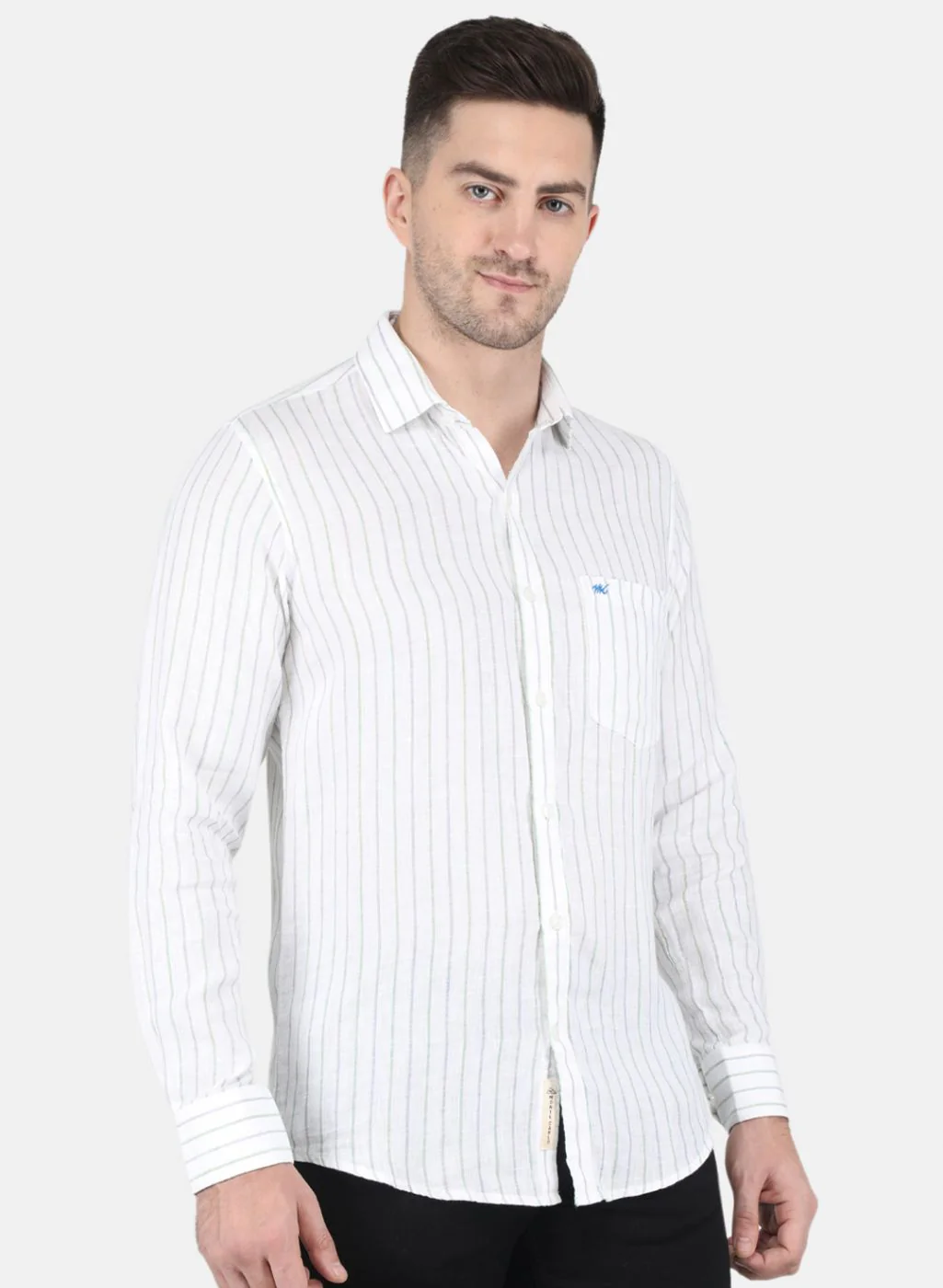 Men White Stripe Linen Shirt - Image 6