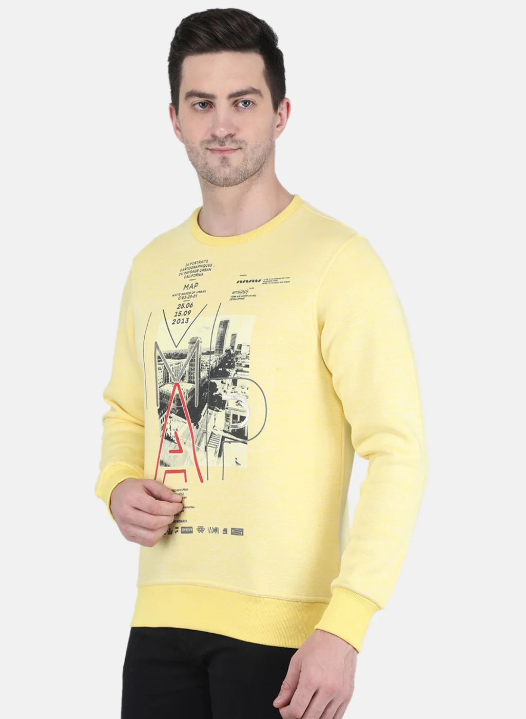 Men Yellow Jaquard Sweatshirt - Image 2