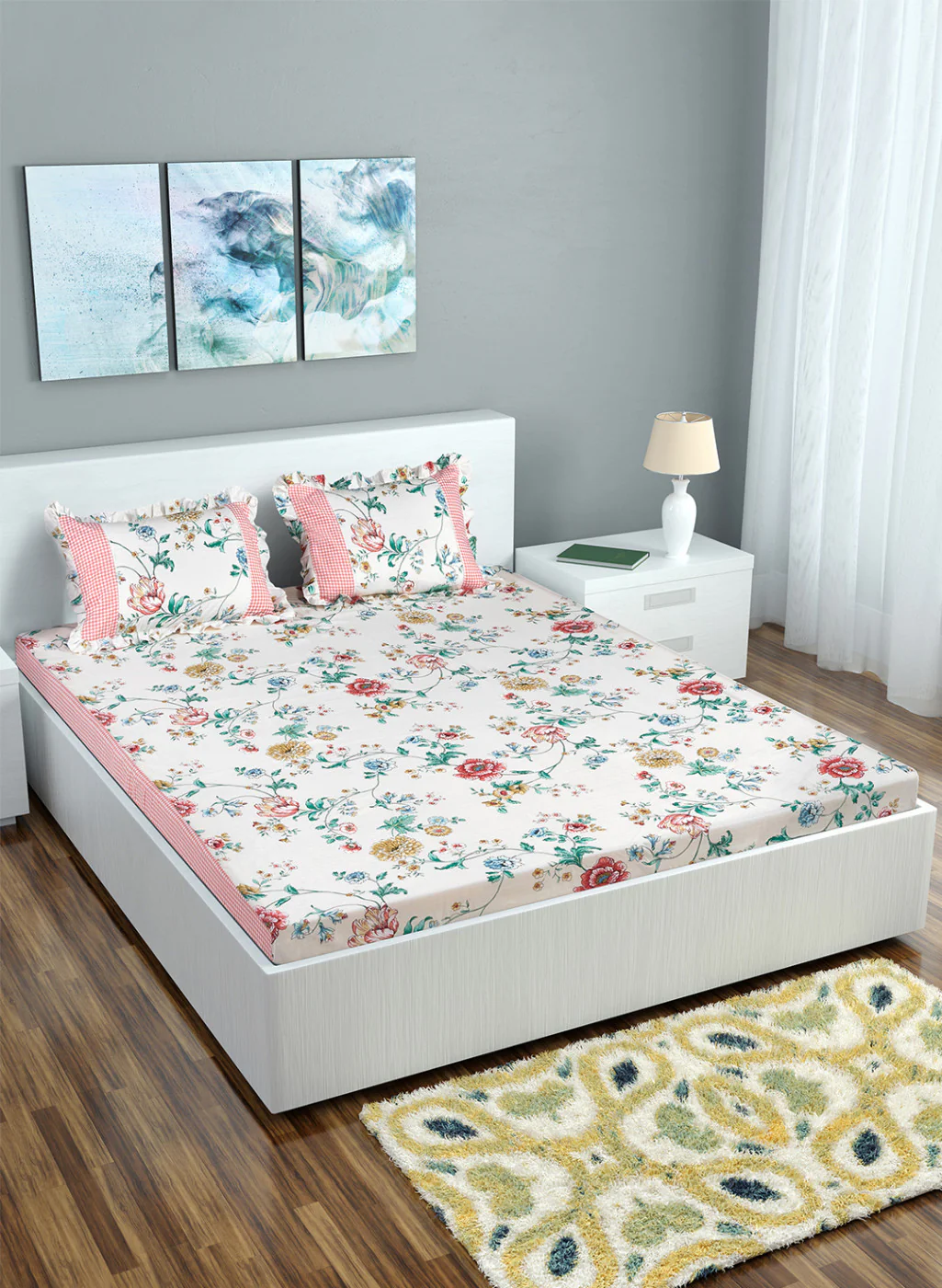 Multi Color 130 GSM Bedsheet with 2 Pillow Covers