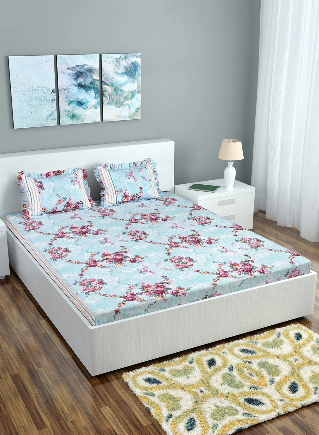 Multi Color 130 GSM Bedsheet with 2 Pillow Covers