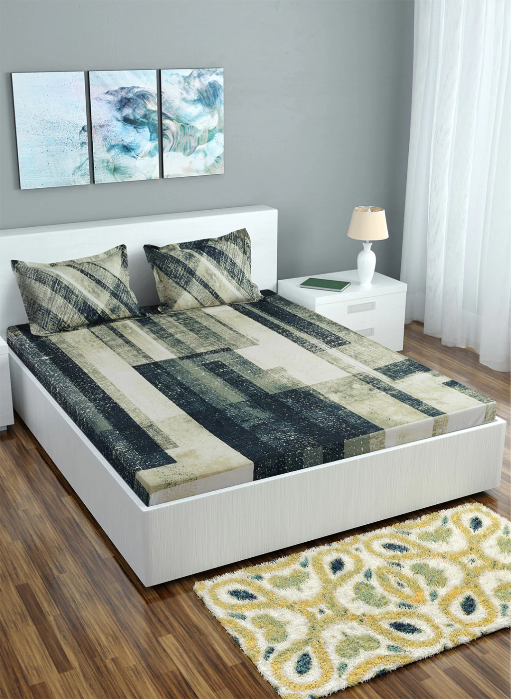 Multi Color 200 TC Bedsheet with 2 Pillow Covers