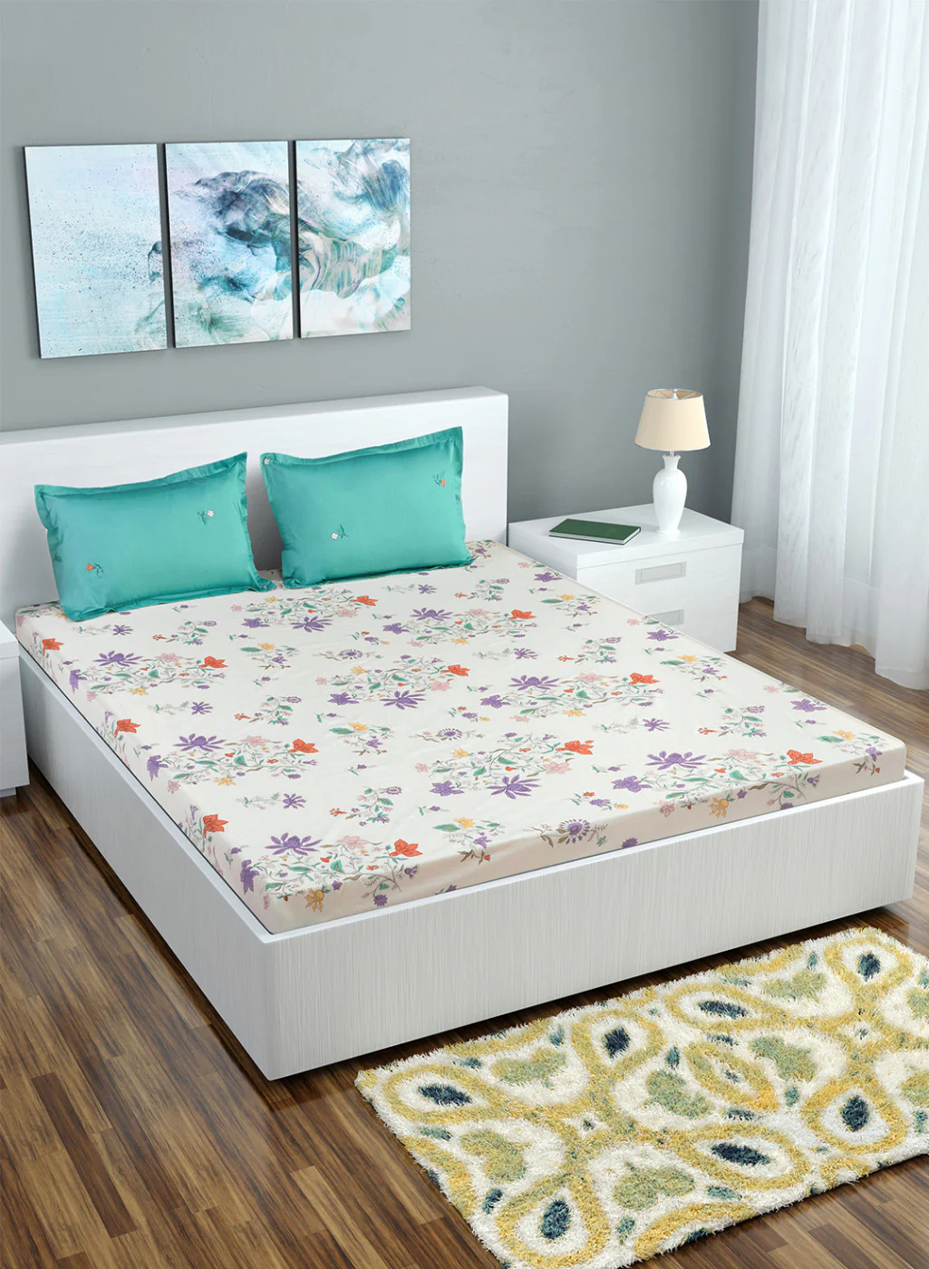 Multicolor 128 TC Bedsheet with 2 Pillow Covers (Romance)