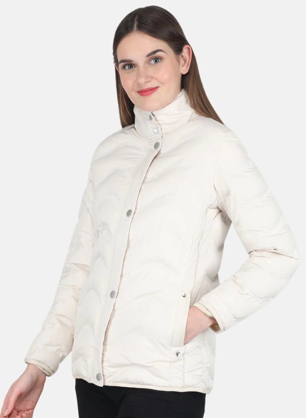 Women Beige Embroidered Jacket - Image 2