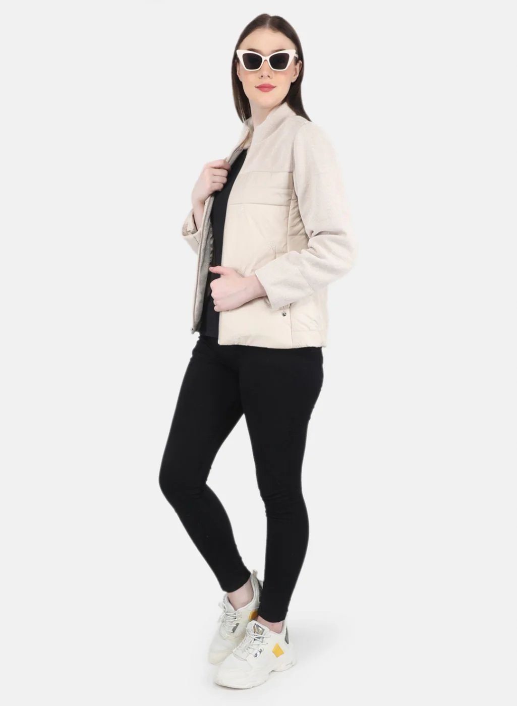 Women Beige Embroidered Jacket - Image 4
