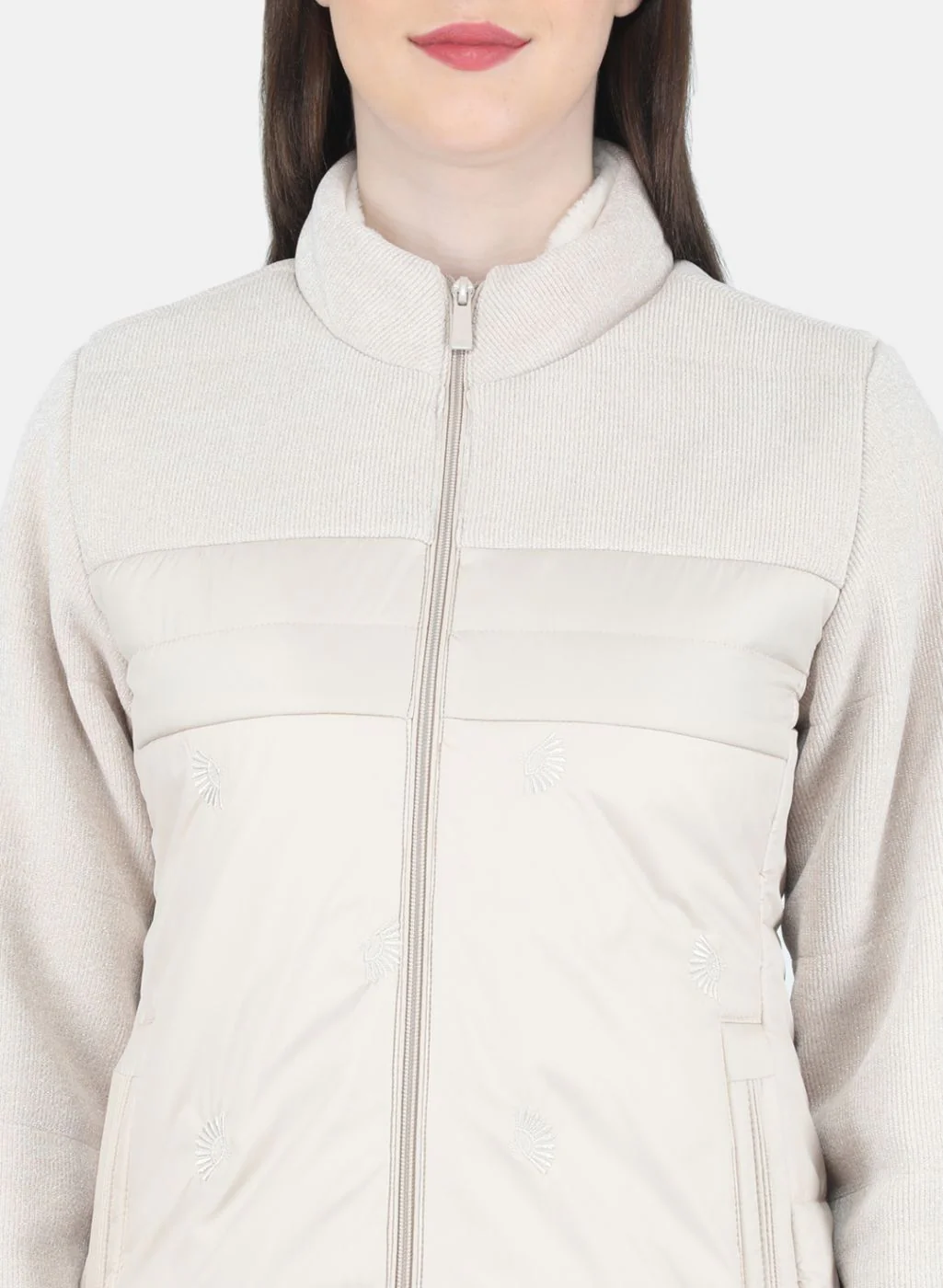Women Beige Embroidered Jacket - Image 5