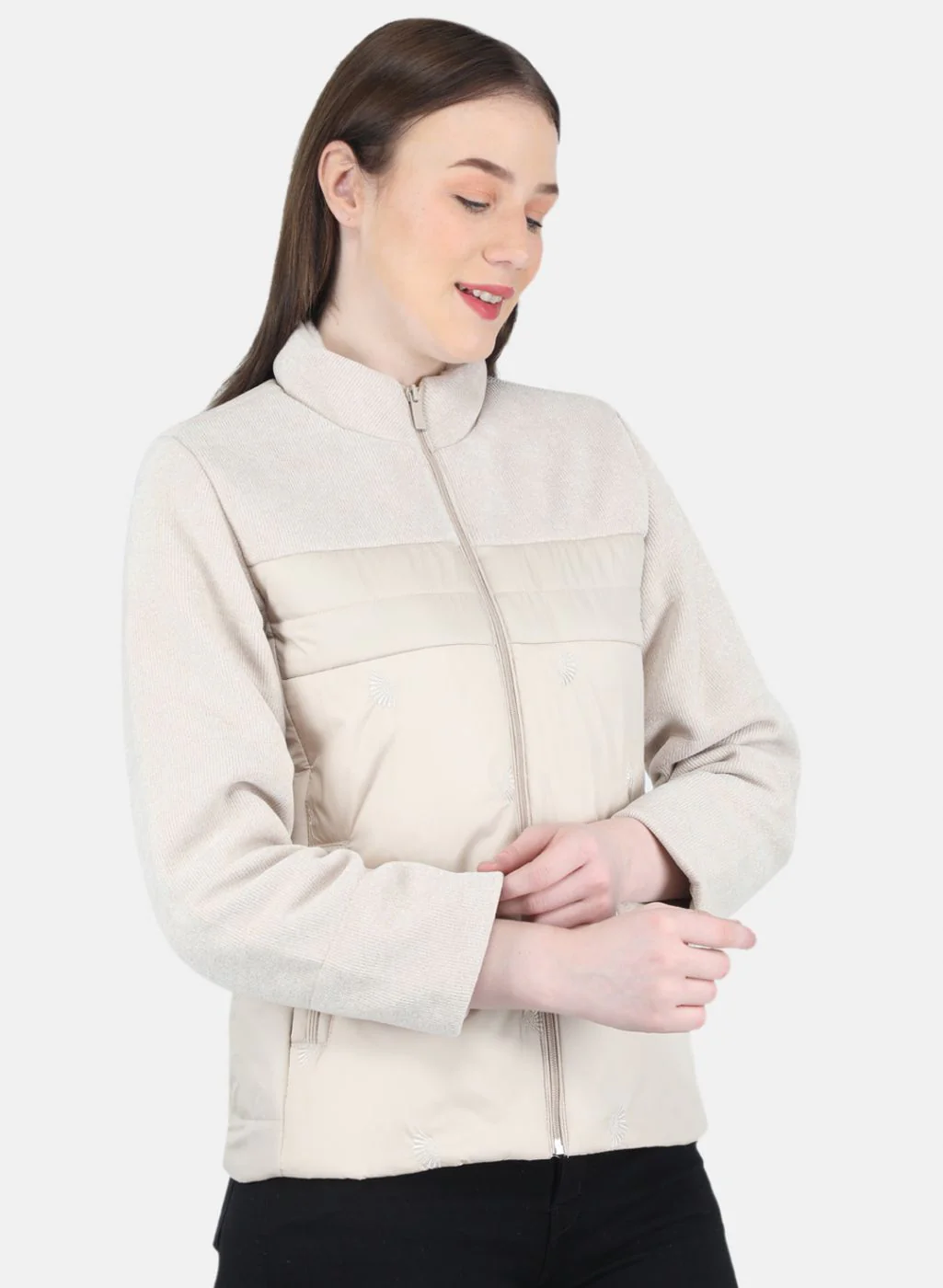 Women Beige Embroidered Jacket - Image 6