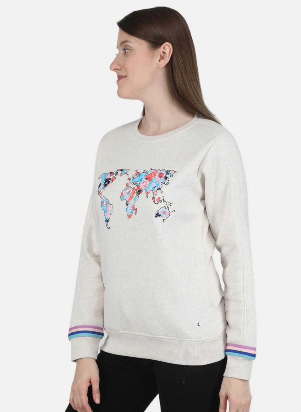 Women Beige Embroidered Sweatshirt - Image 2