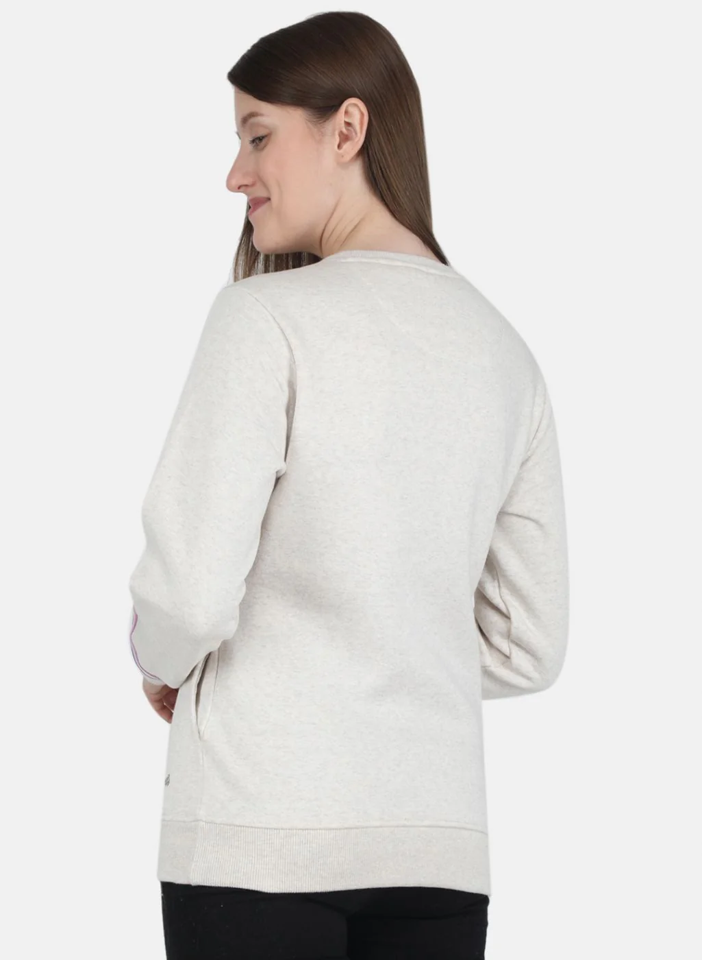 Women Beige Embroidered Sweatshirt - Image 3