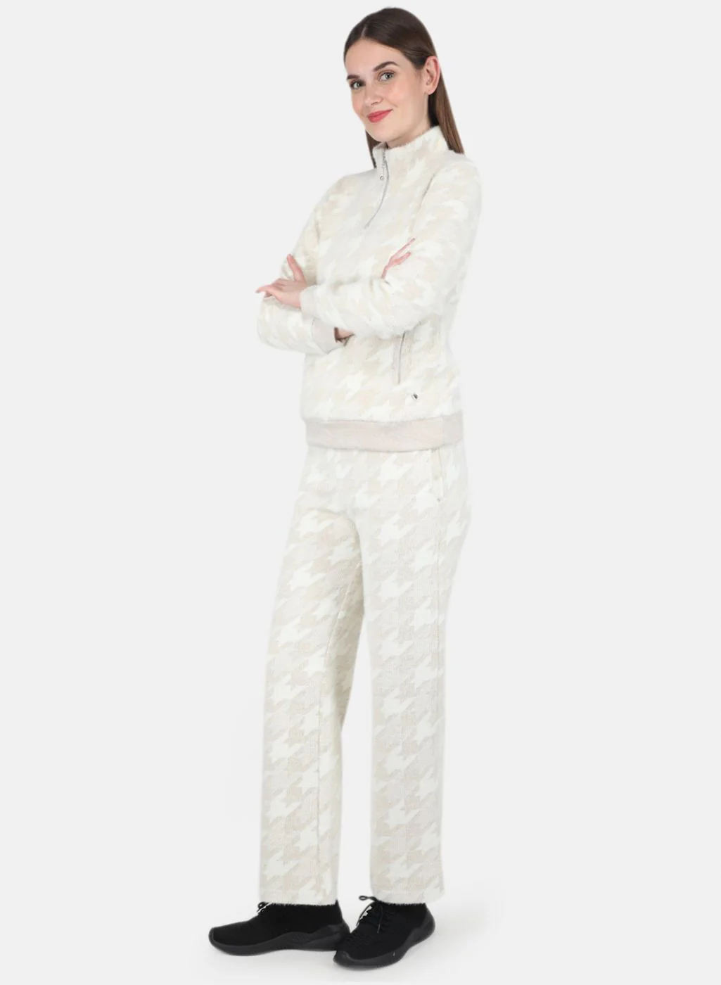 Women Beige Jaquard CoordiNAte Set - Image 2