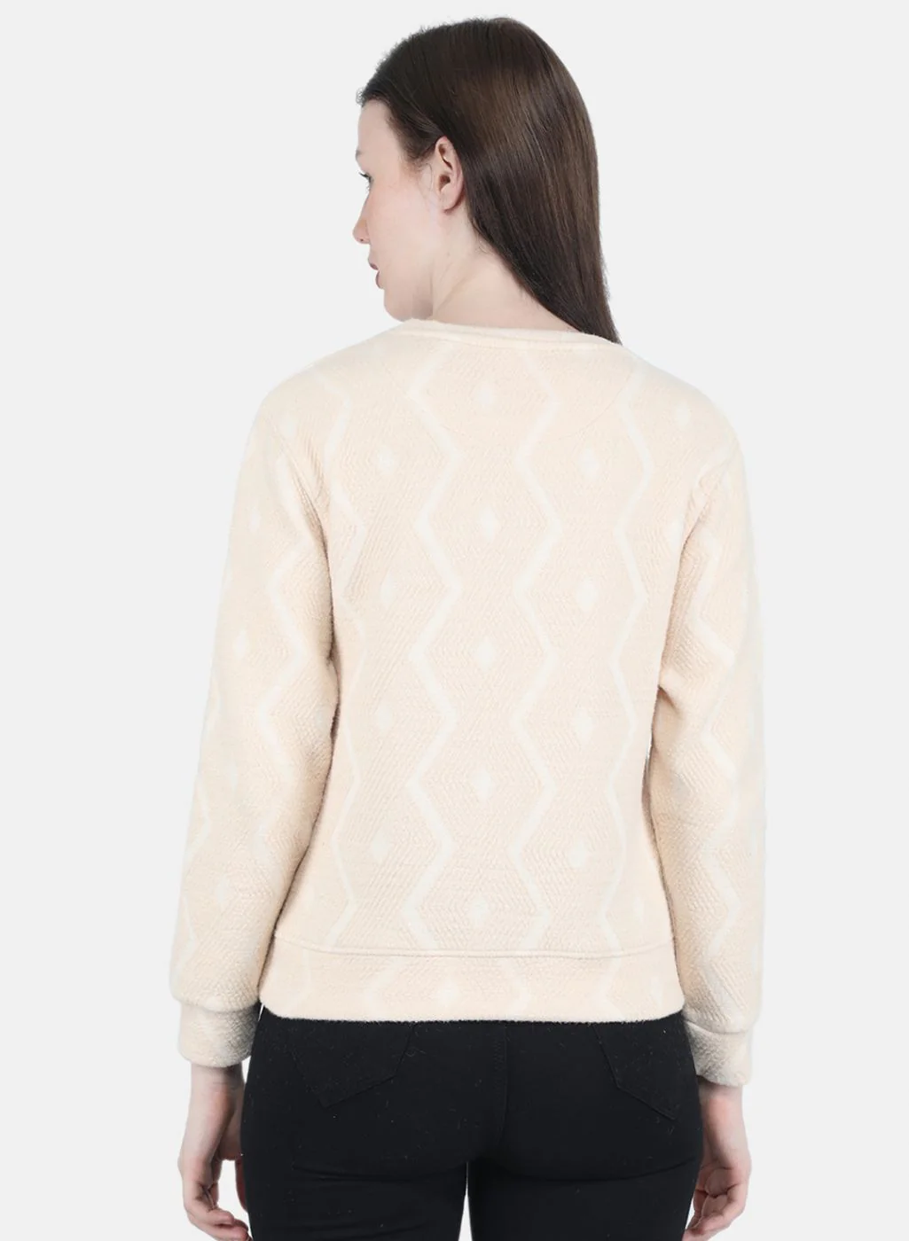 Women Beige Jaquard Sweatshirt - Image 3